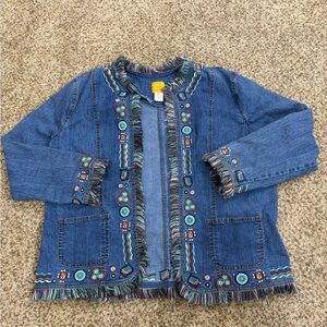Ruby Rd. Kids Denim Jacket with Colorful Embroidery